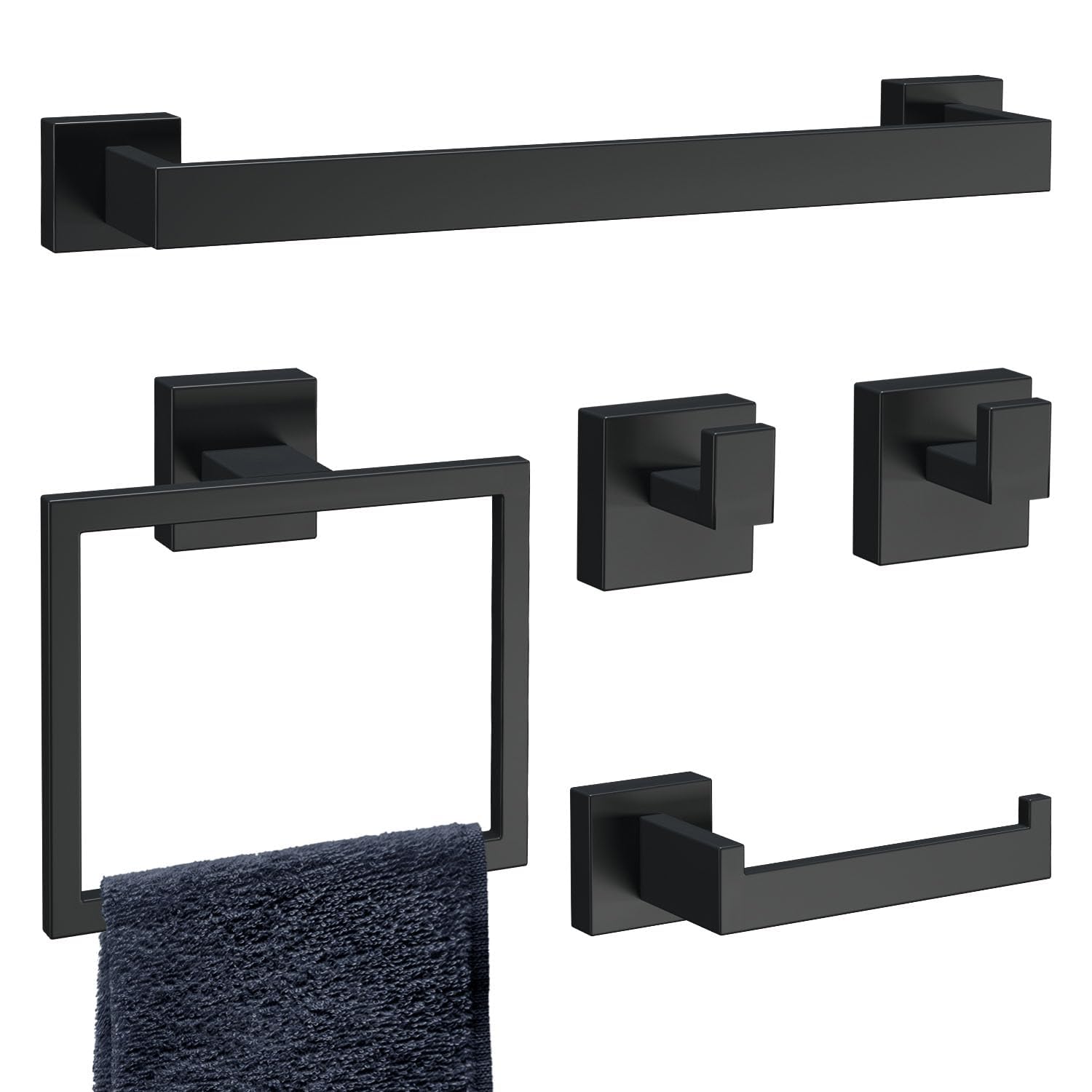 Hawkrown 16-inch towel bar in matte black for a modern bath storage solution