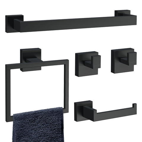 Hawkrown 16-inch towel bar in matte black for a modern bath storage solution