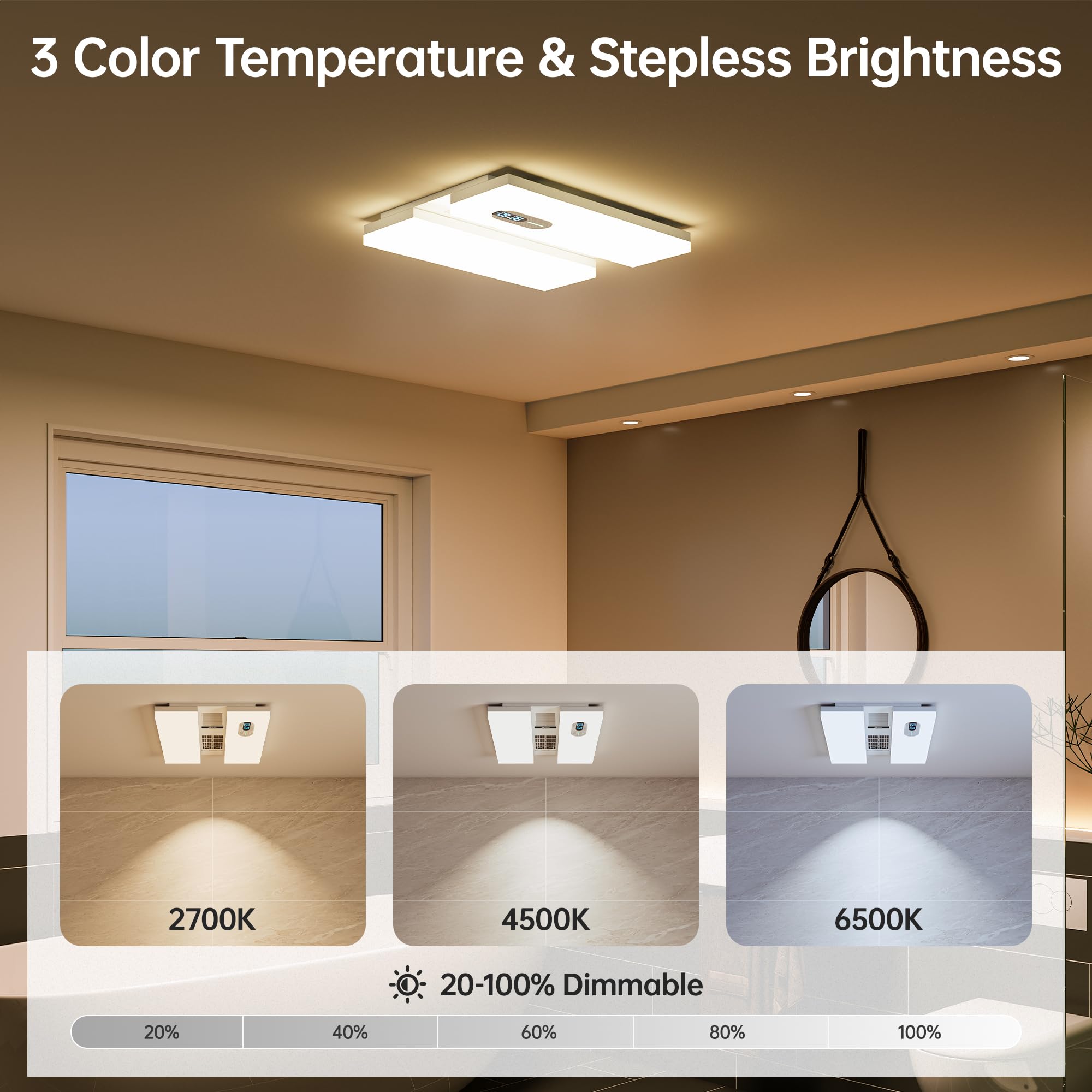 Hawkrown quiet 230 CFM ventilation keeps bathroom air balanced.