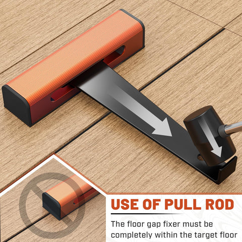 Hazztoll floor gap fixer with pull rod demonstrating tight grip on planks