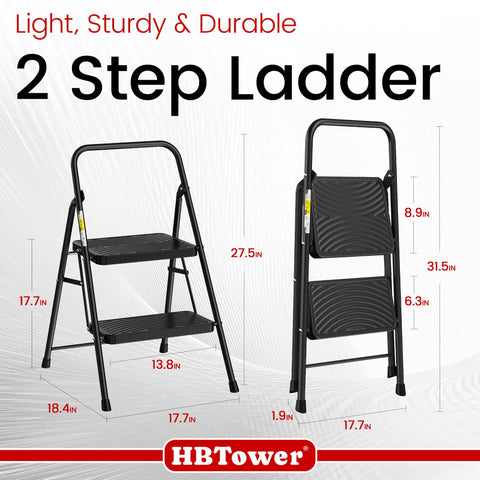 HBtower folding step stool demonstrates compact storage and easy portability.