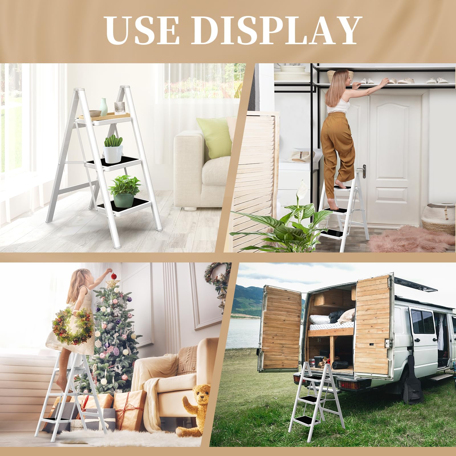 HB Tower compact ladder for kitchen office storage tasks.