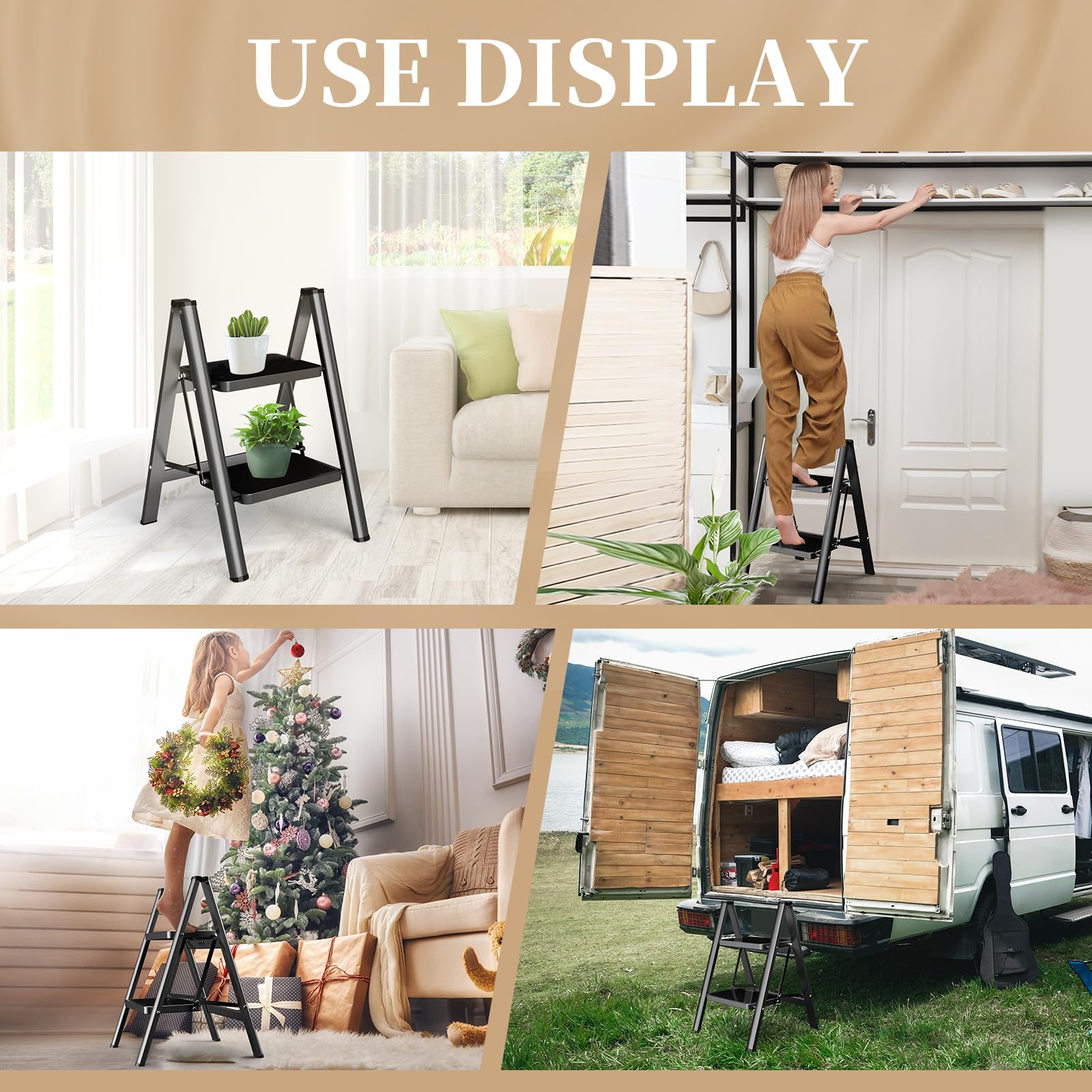 HBTower multi-functional ladder used as a decorative shelf or plant stand.