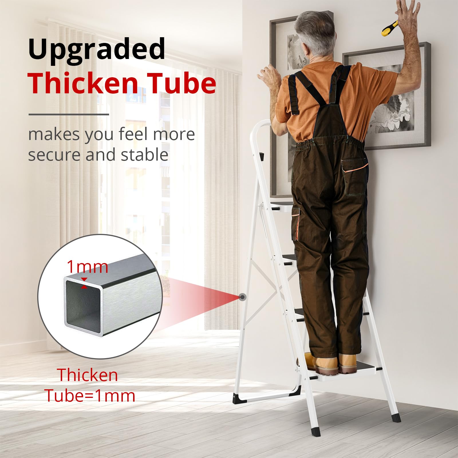 HBTower safety handrail gives extra support while climbing.