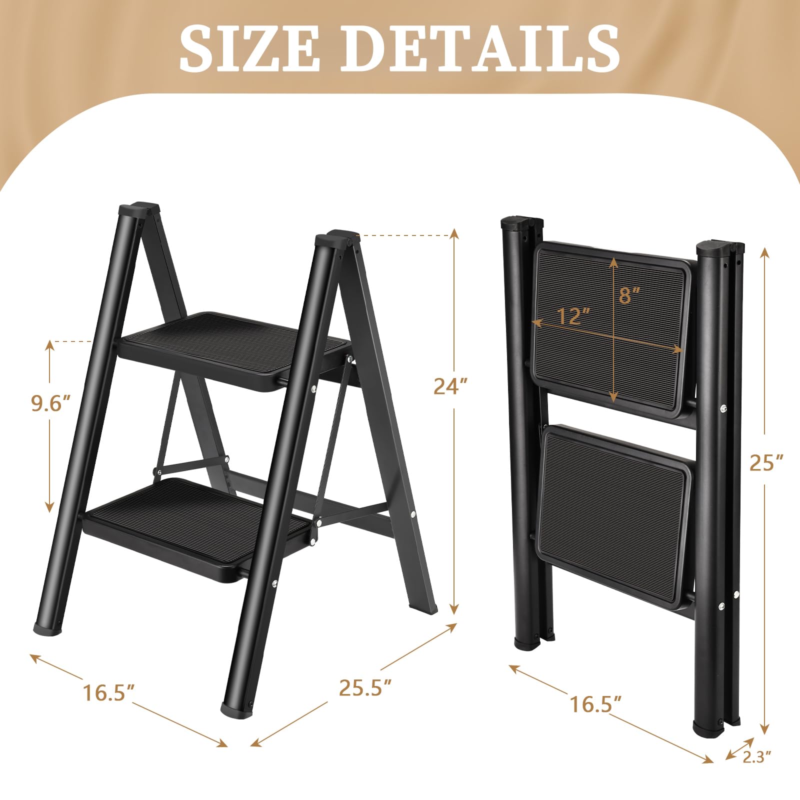 HBTower step ladder extended to reach high shelves safely.