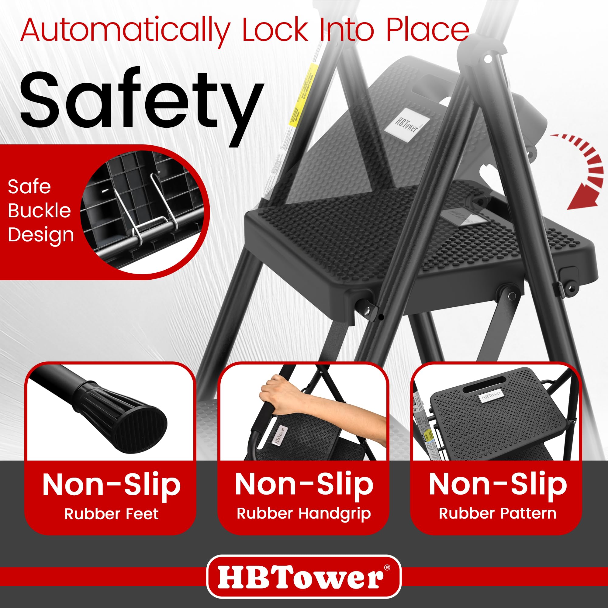 HBTower step ladder folded profile for compact storage