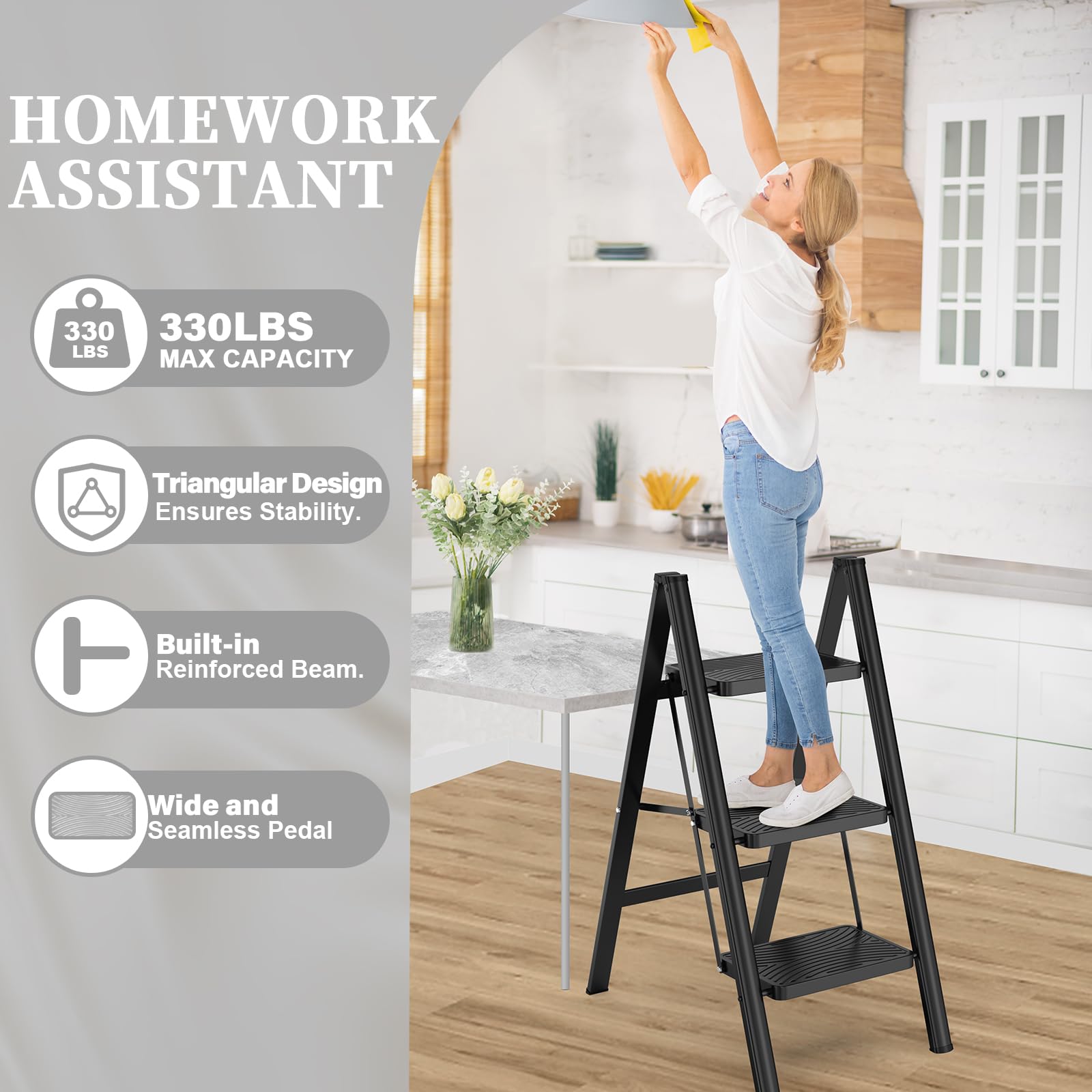 HBTower wide pedals provide stable footing during indoor tasks.
