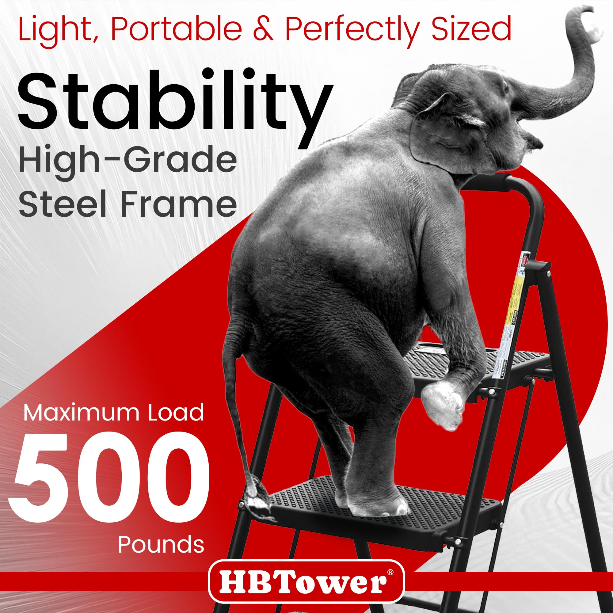 HBTower step ladder wide pedals for stable footing and control