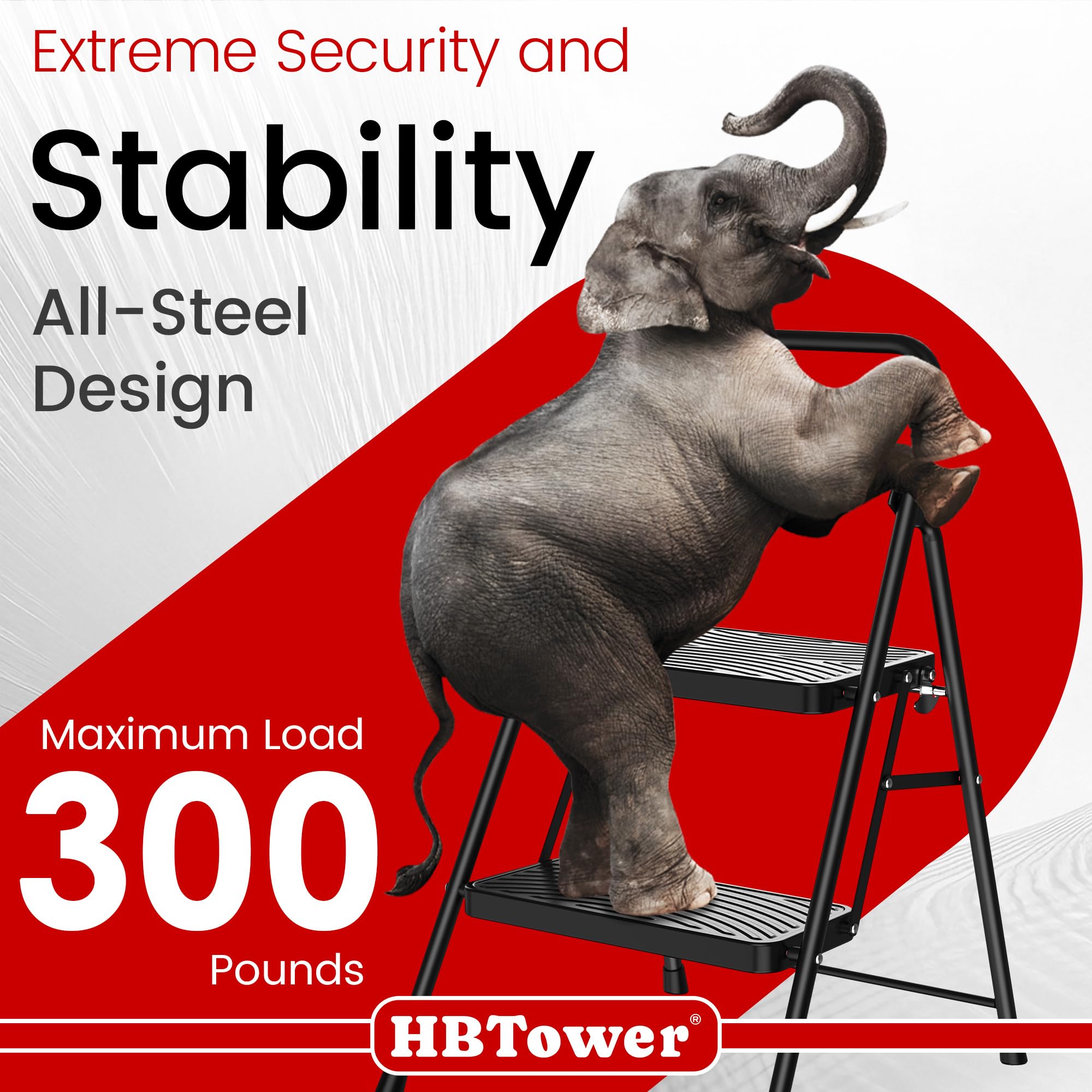 HBtower wide-step ladder provides extra security on tall tasks.