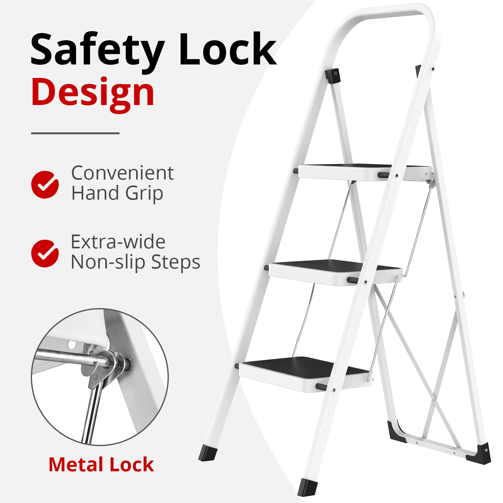 HBTower wide, thick steps provide secure footing for high shelves.