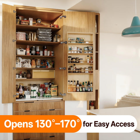 HBL' 170° hinge demonstrates wide opening angle for corner cabinet access