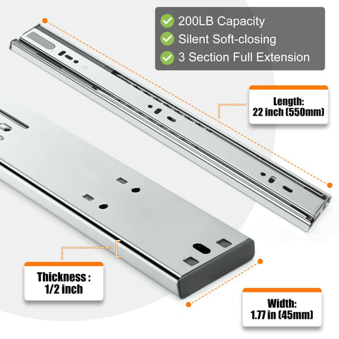 HBL 200-pound capacity supports heavy drawers and contents.