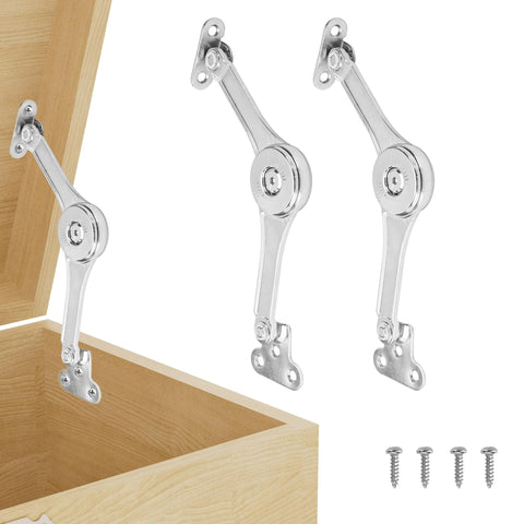 HBL' 2 Pack adjustable lid hinges for toy boxes in action, showing smooth opening.