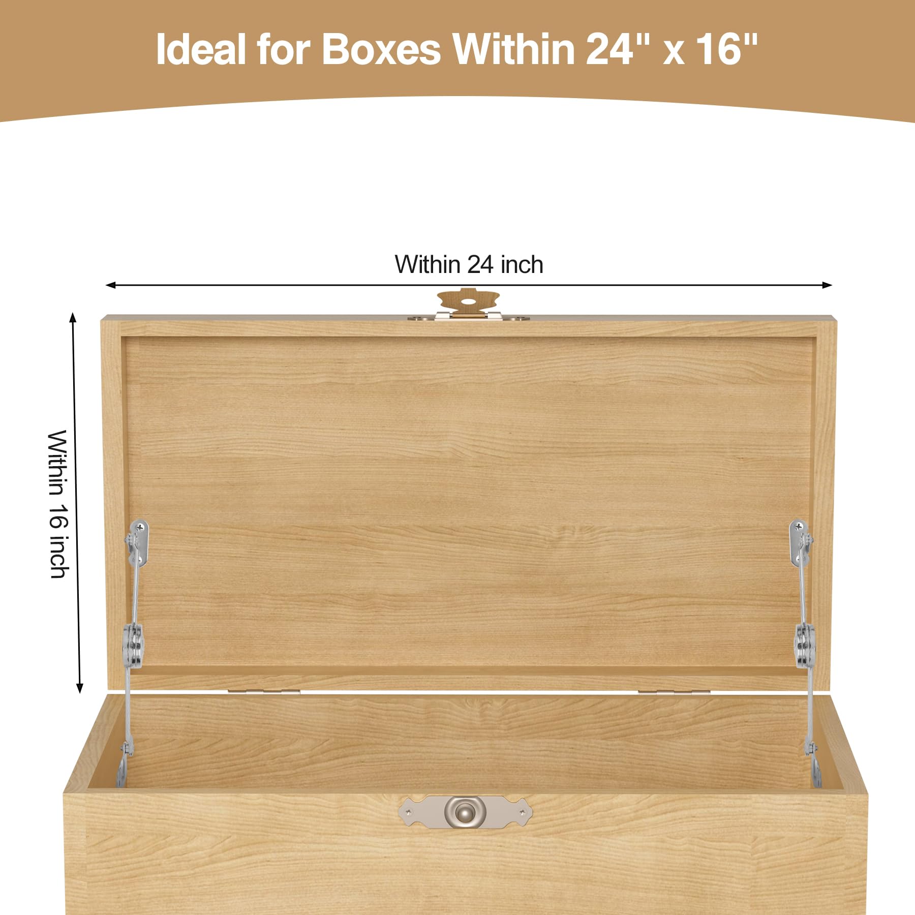 HBL' 2 Pack heavy-duty lid hinges mounted on a small jewelry box.
