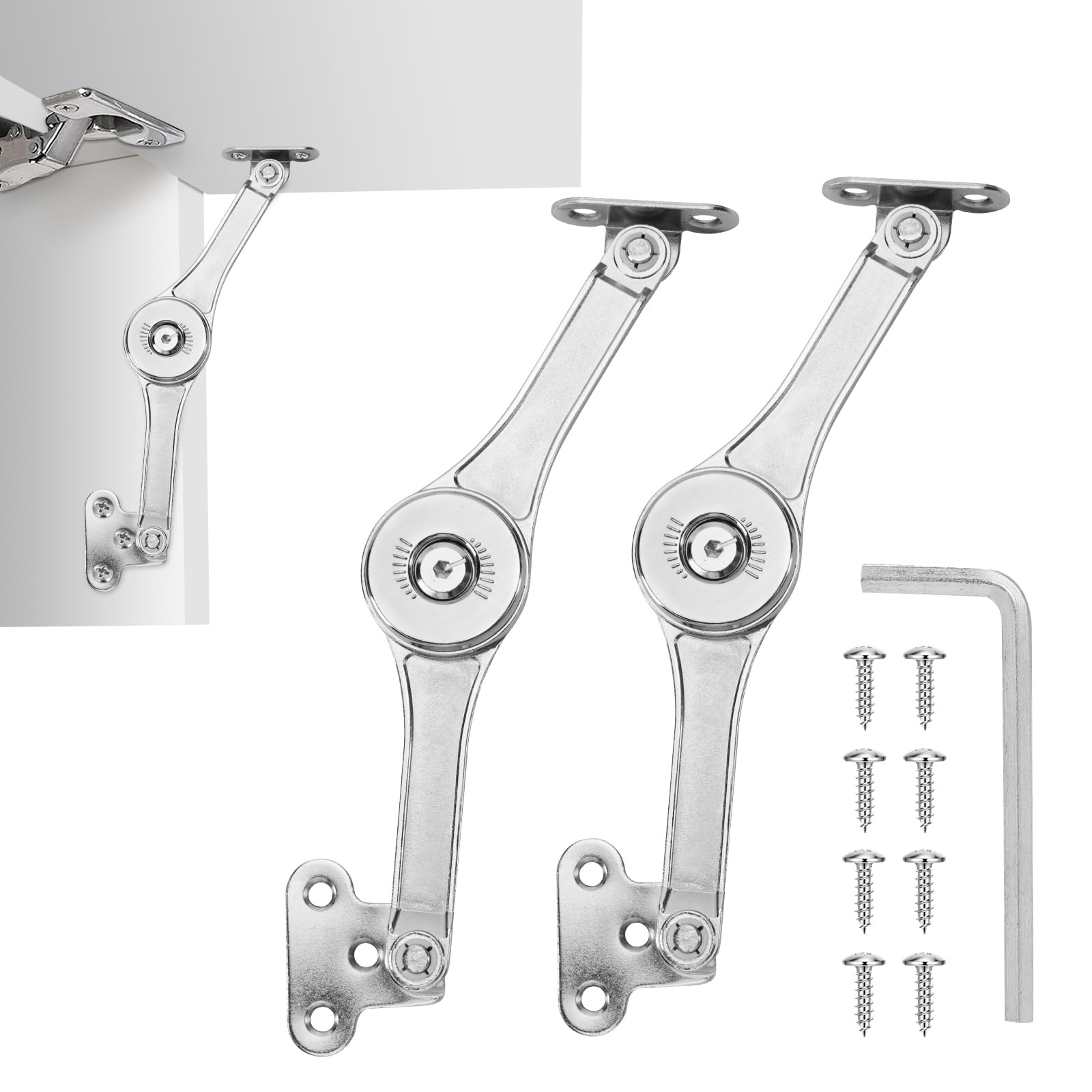 HBL' 2Pack lid stay hinge in action holding cabinet lid at 110 degrees