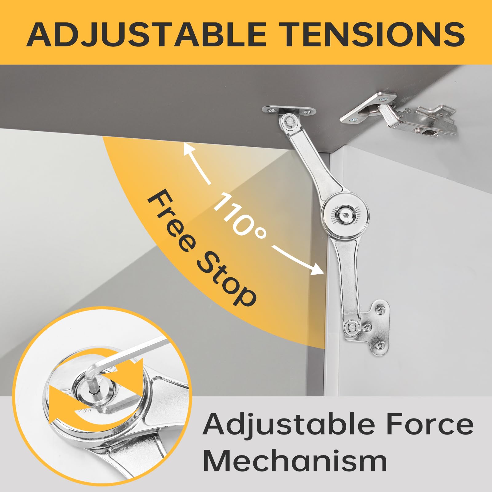 HBL' lid stay hinges showing left and right mounting flexibility
