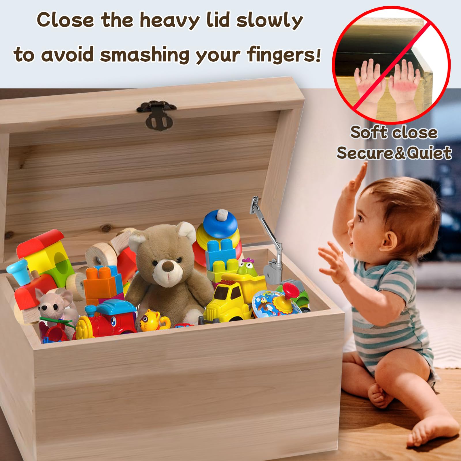 HBL hinges on a wooden chest show smooth action and durable zinc alloy quality.