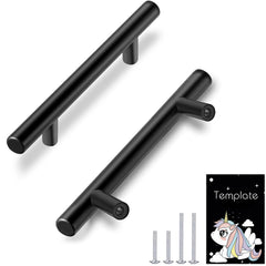 HBL' 60-pack, 3-inch center-to-center matte black cabinet pulls on wood cabinet for easy updating.