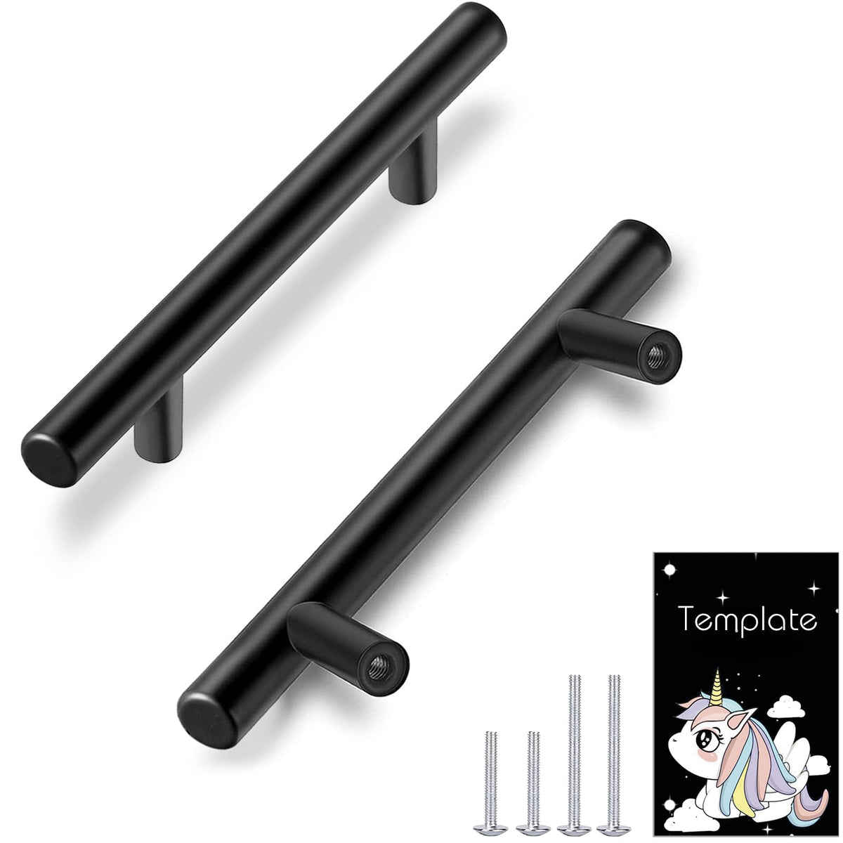 HBL' 60-pack, 3-inch center-to-center matte black cabinet pulls on wood cabinet for easy updating.