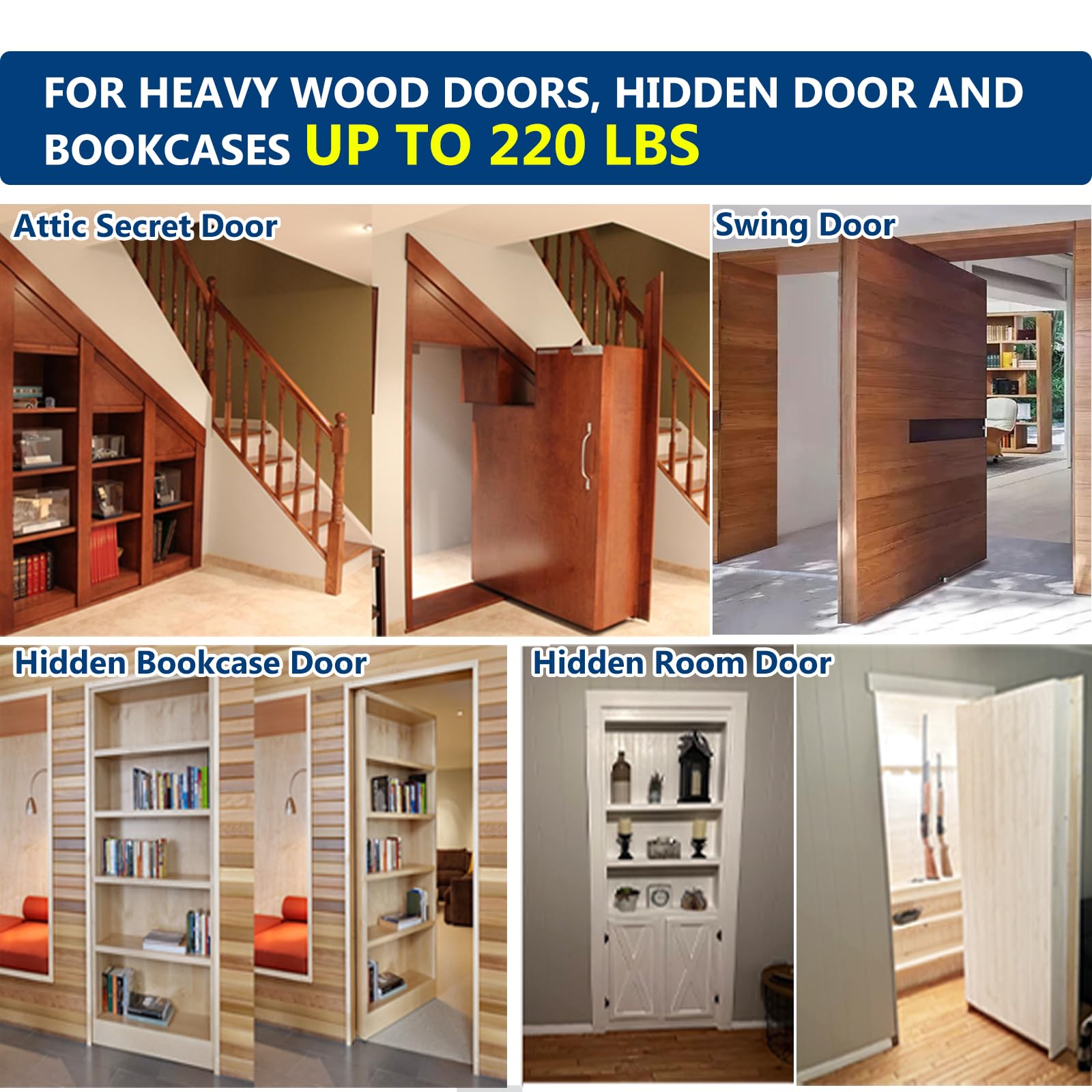 HBL' invisible pivot hardware creates a clean, practical bookshelf or cabinet door.