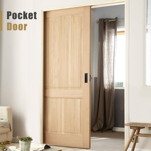 HBL' hardware installed on solid wood door showing flush pulls
