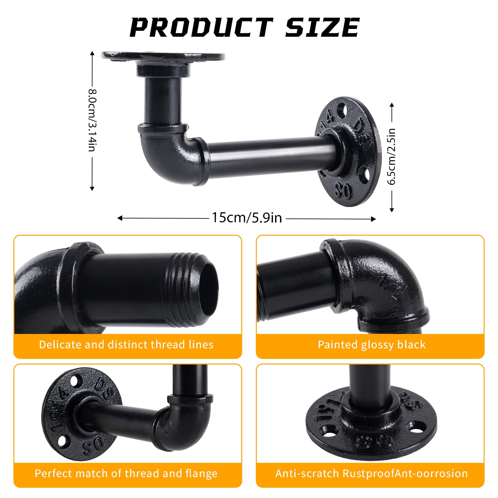 HBLYJS heavy-duty iron brackets in black add industrial flair while stabilizing shelves