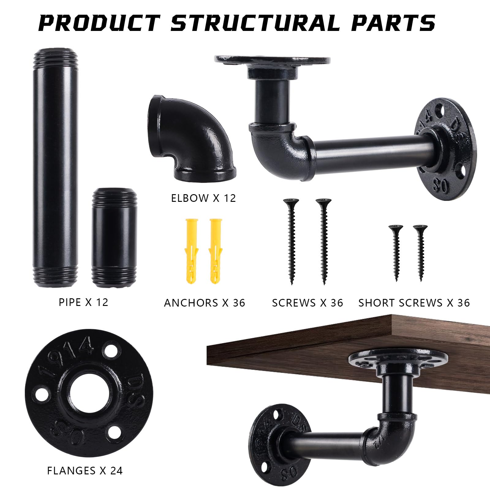 HBLYJS industrial pipe design brackets mounted on wall for rustic shelving
