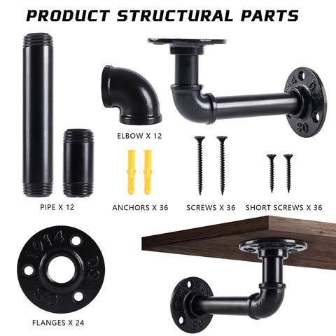 HBLYJS industrial pipe design brackets mounted on wall for rustic shelving