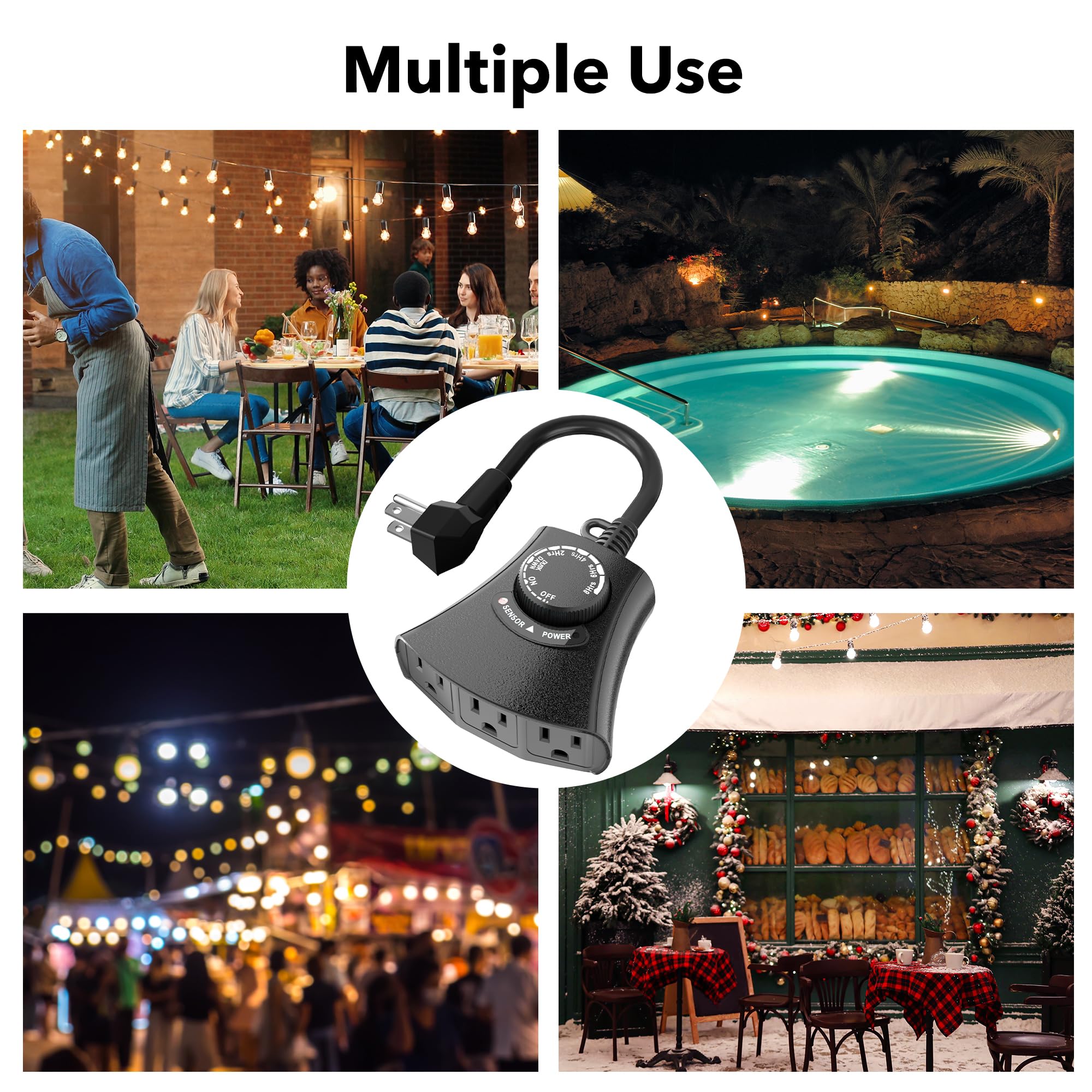 Dusk-to-dawn function adapts to ambient light for automatic operation.