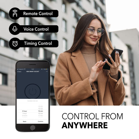 HBN Smart Plug 2-4GHz WiFi compatibility for quick setup.