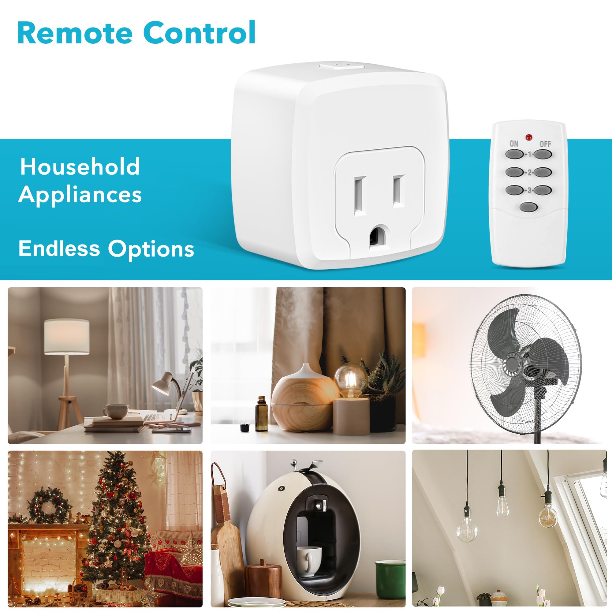 HBN wireless outlet with three outlets and one remote for multiple appliances