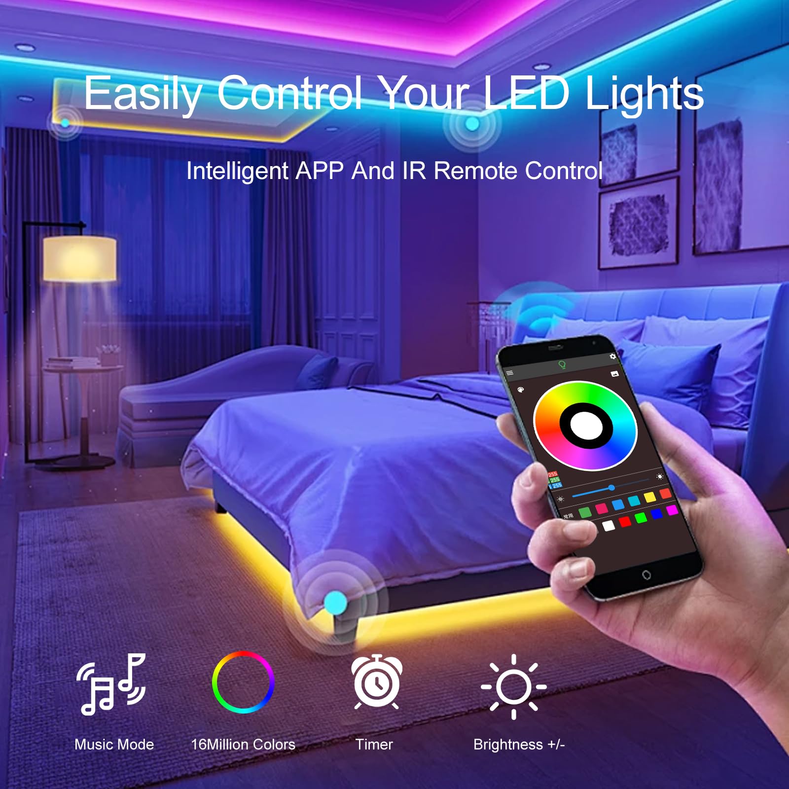 HBOWMDJIA ambient lighting enhances living room and game room decor.