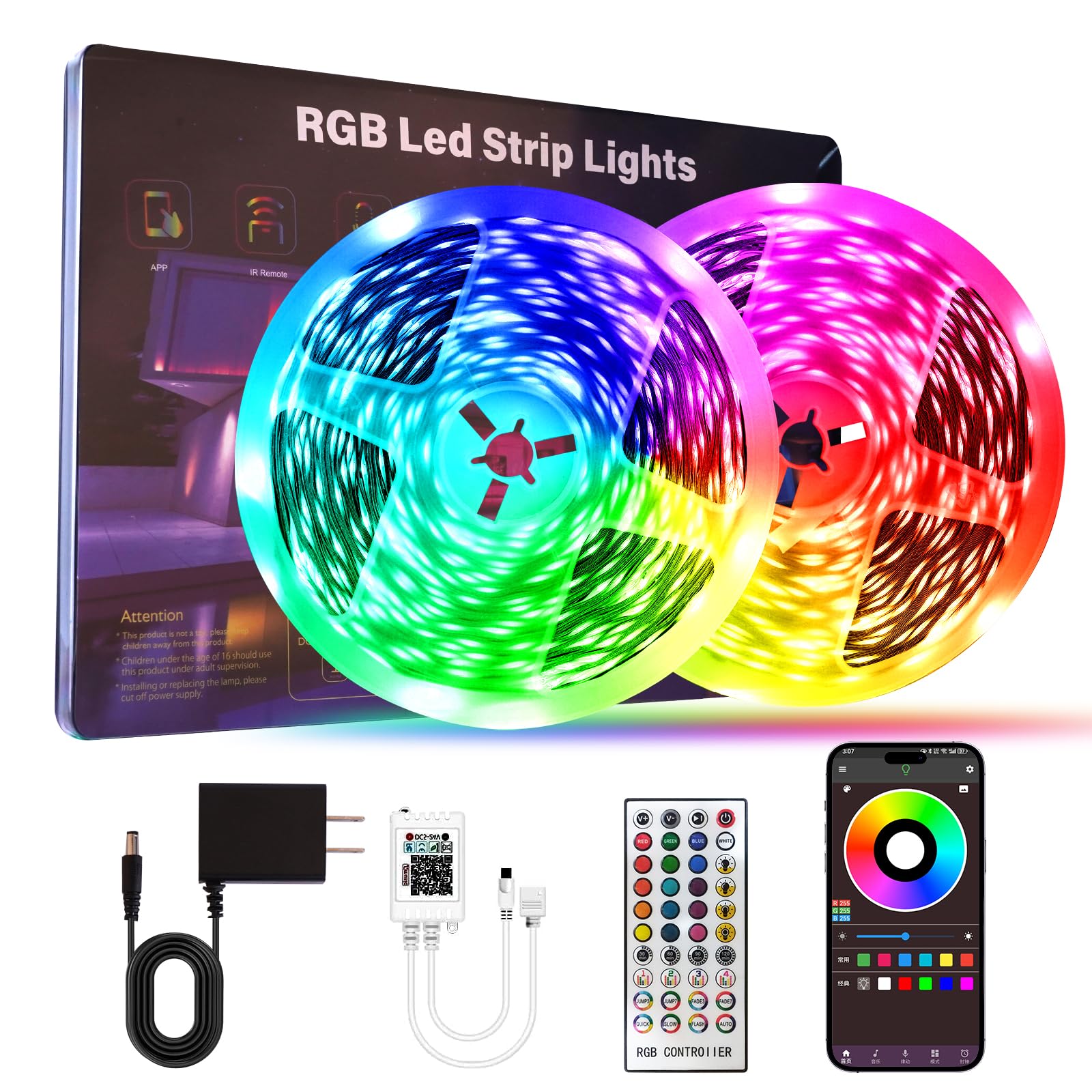 HBOWMDJIA LED lights bedroom setup with remote control for versatile mood lighting.