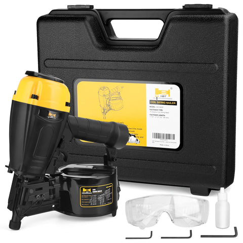 HBT HBCN65P 15-degree coil siding nailer ready for siding installation with fasteners