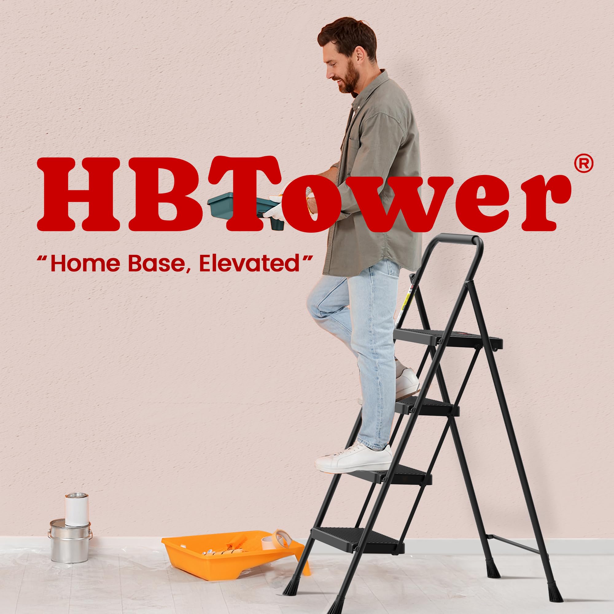 HBTower kitchen reach stool aids upper-cabinet access.