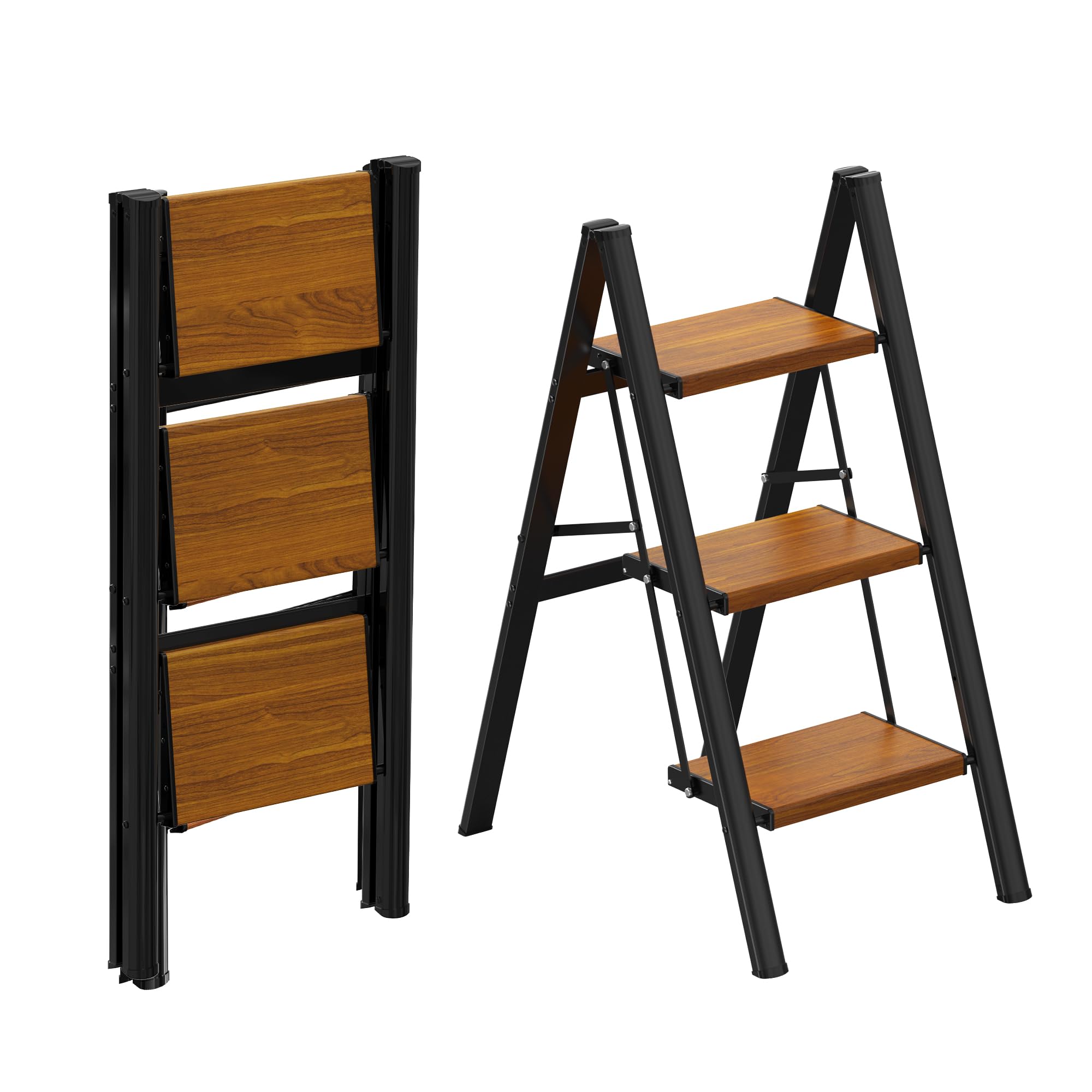 HBTower Step Ladder open with wide pedal for secure reach and stability.