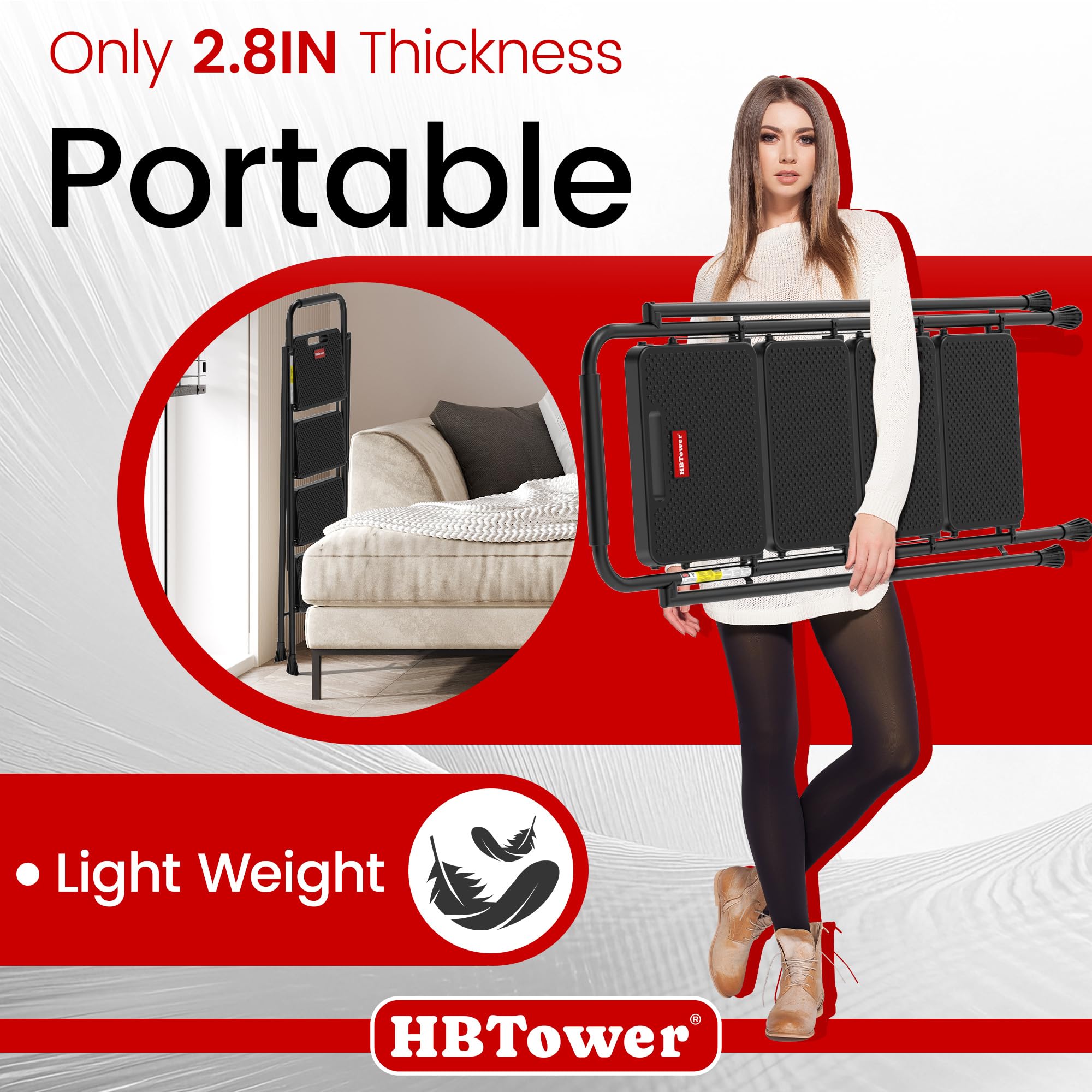 HBTower step-ladder safety: textured steps for confident footing.