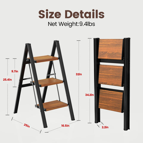 HBTower 3-step ladder features a triangular stability design for balance.