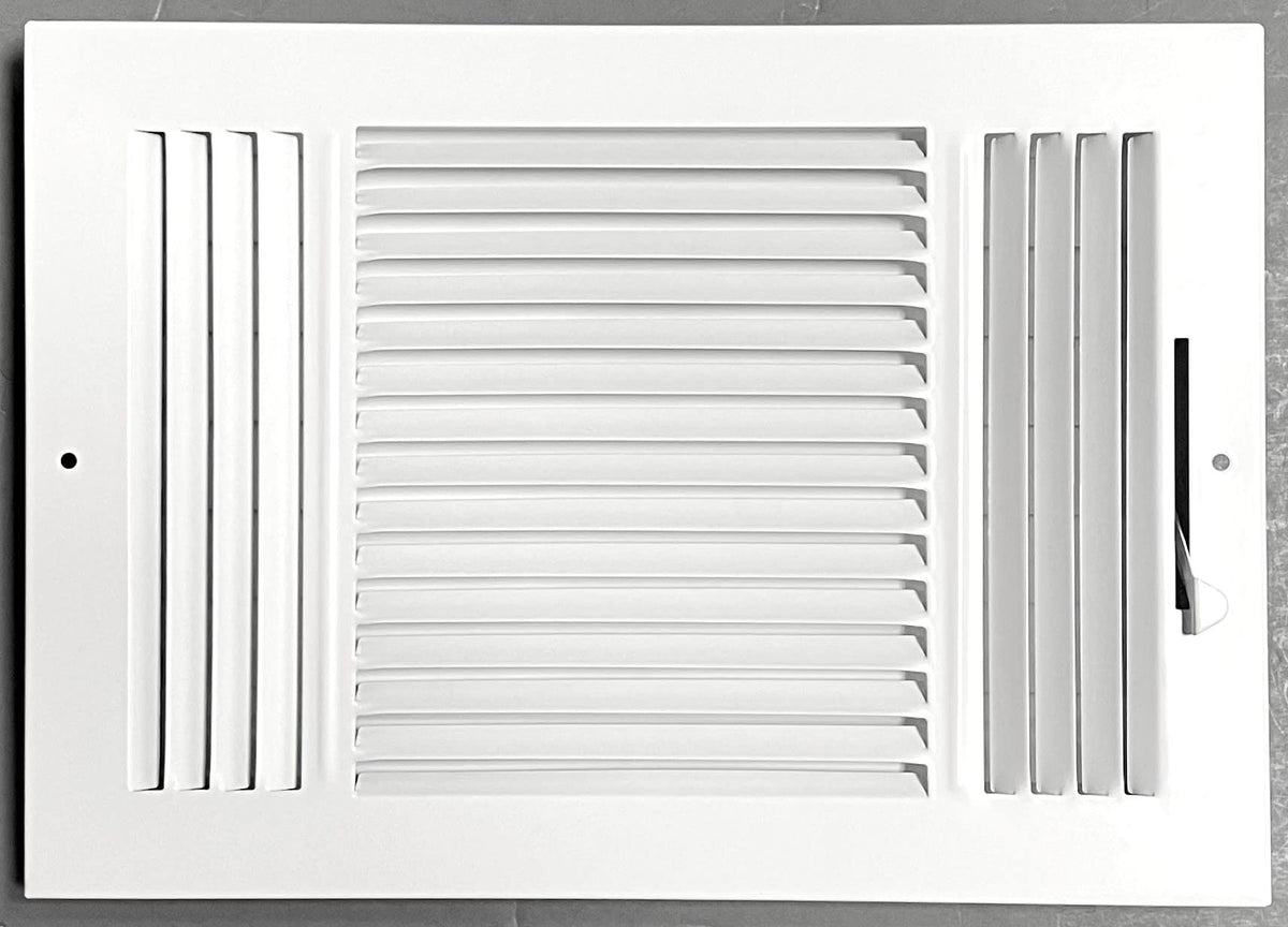 HBW stamped-face register showing 3-way air flow for balanced ventilation.