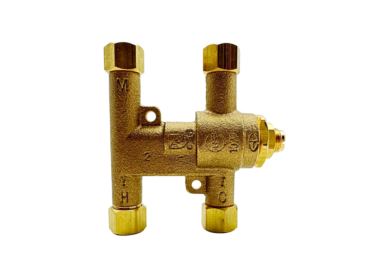 H.C. BT-T40LF-38 under-counter valve showing compact brass body and control knob.