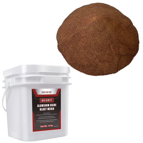 HDURCIR aluminum oxide 60 grit 14lb bucket for versatile blasting media storage.