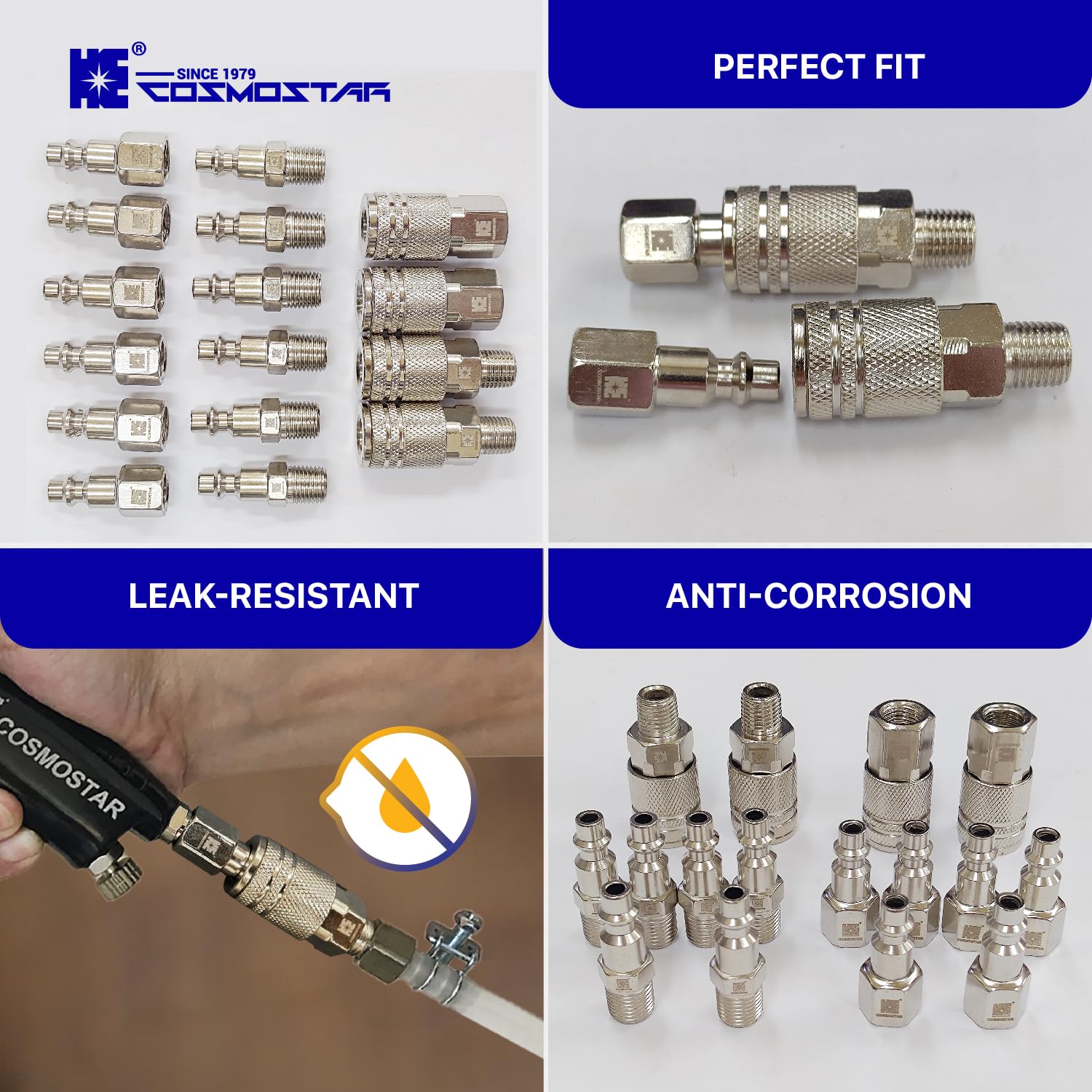 Cosmostar nickel-plated finish provides corrosion resistance and long-lasting durability
