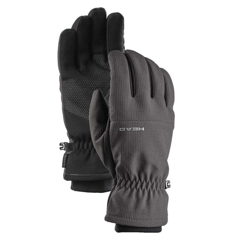 HEAD Waterproof Hybrid Gloves front view in charcoal, waterproof and touchscreen compatible.
