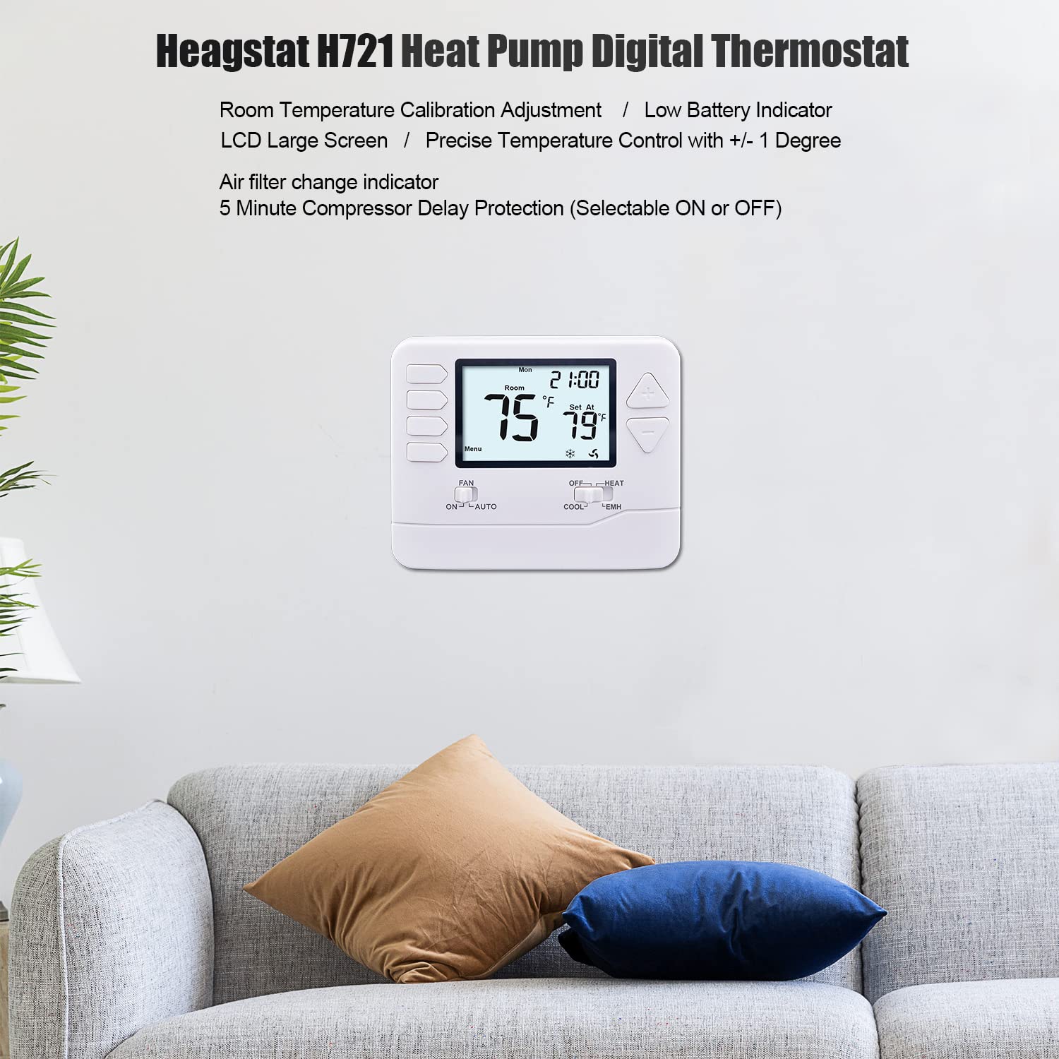 Heagstat H721 wall-mount installation area shown for compact placement
