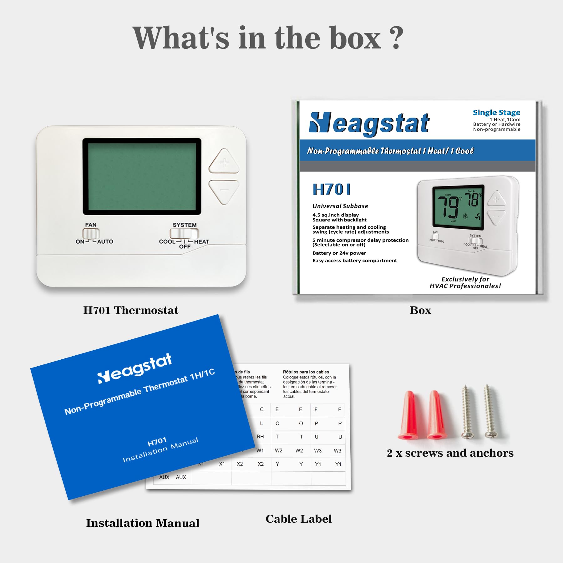 Heagstat thermostat installation requires 2–5 wires for flexible wiring options.
