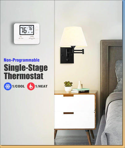 Heagstat thermostat large LCD display for clear readability in any lighting.