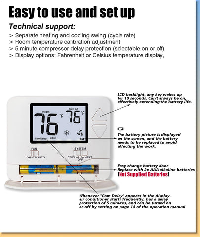 Heagstat thermostat swing settings highlight separate heating and cooling control.