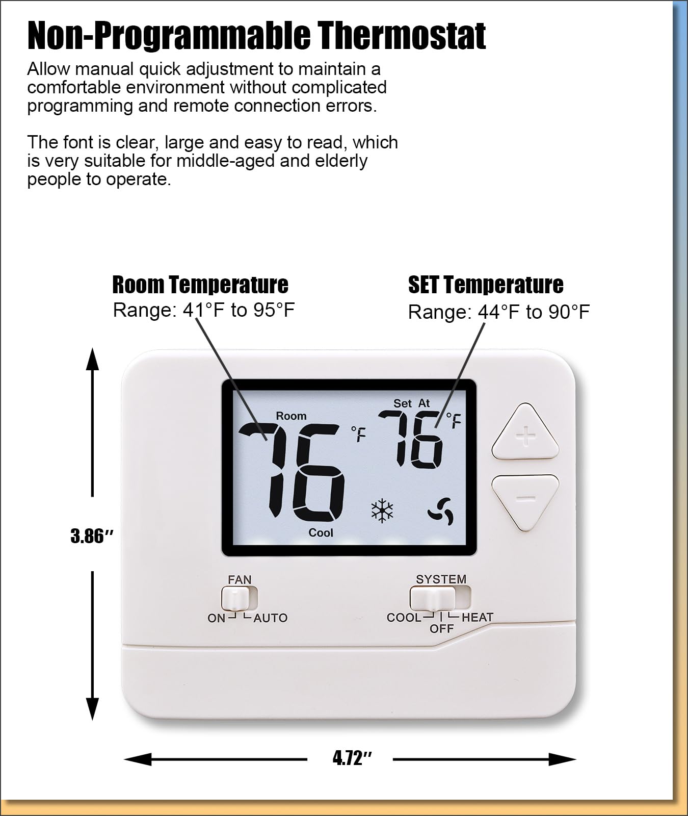 Heagstat thermostat temp range 44-90 F demonstrated for comfortable climate control.
