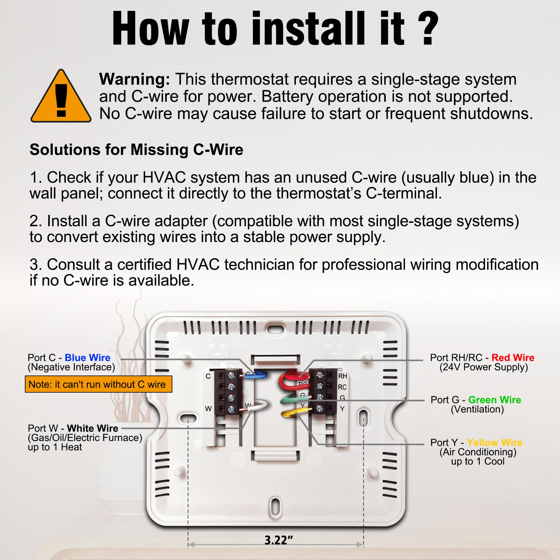 Heagstat wiring diagram highlighting the mandatory 24V C-wire connection.