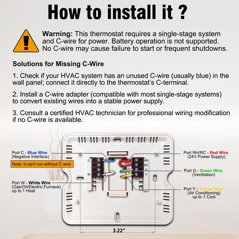 Heagstat wiring diagram highlighting the mandatory 24V C-wire connection.
